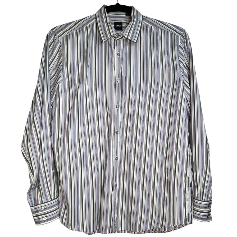 BOSS Hugo Boss Mens Multicolor Striped Long Sleeve Button Up Shirt Size XL